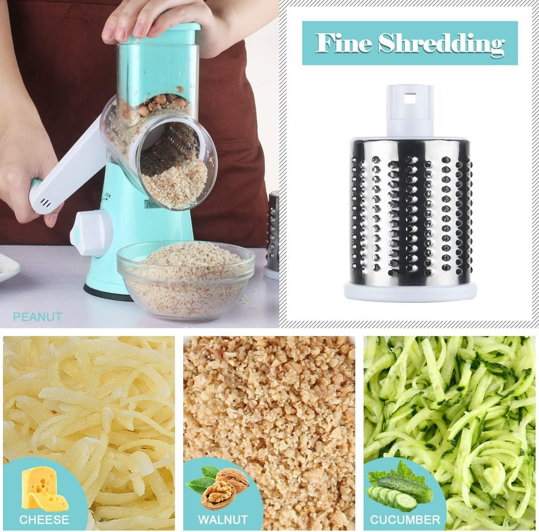 Rotary Cheese & Veggie Grater with 3 Blades – Hand Crank Slicer