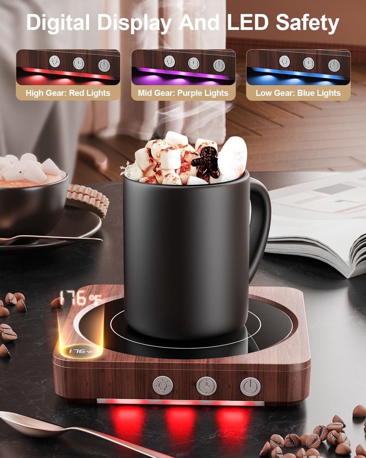 Mug Warmer - 36W Coffee Mug Warmer for Desk with Temperature Display, 2-12Hrs Auto Shut Off, Smart Candle Warmer