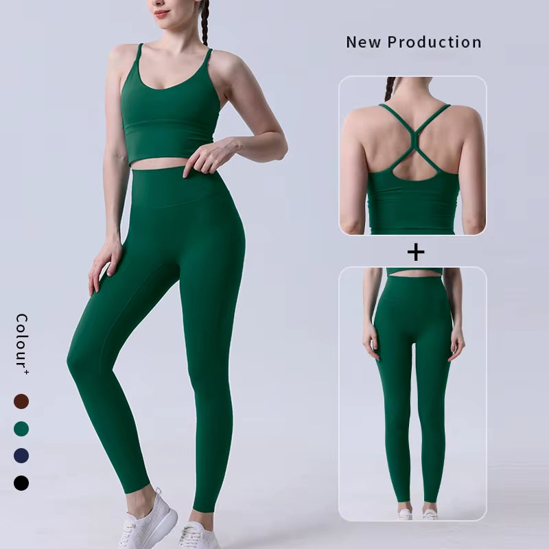 2 Piece Yoga Clothes Women'S Tracksuit Athletic Wear Pilates Fitness Suit Gym Workout Push up Clothes Sports Bra Leggings Suit