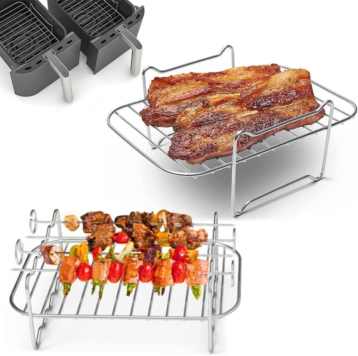 Rectangular Four-corner G-shaped BBQ Sticks Double Layer Stainless Steel Barbecue Grill Cross-border Foreign Trade