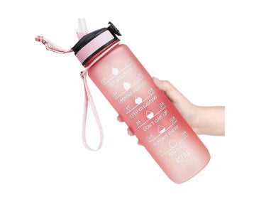 Motivational Water Bottle with Time Markers and Straw