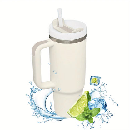 1Pc 1200Ml/40Oz Tumbler with Handle, Reusable Vacuum Insulated Bottle, with Lid and Straws, Leakproof Portable Drinking Cu