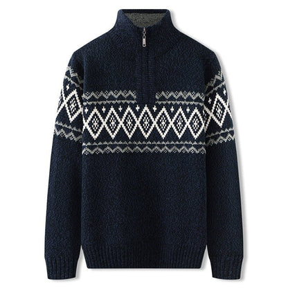 Half high neck zipper thick wool sweater men - Alpaca House