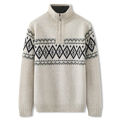 Half high neck zipper thick wool sweater men - Alpaca House