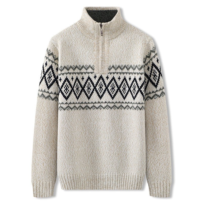 Half high neck zipper thick wool sweater men - Alpaca House