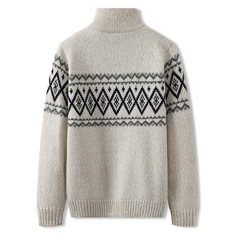 Half high neck zipper thick wool sweater men - Alpaca House