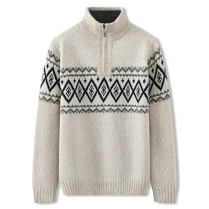 Half high neck zipper thick wool sweater men - Alpaca House