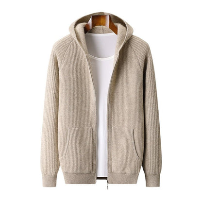 Hooded Cardigan Men's Thick Wool Jacket Loose Casual - Alpaca House