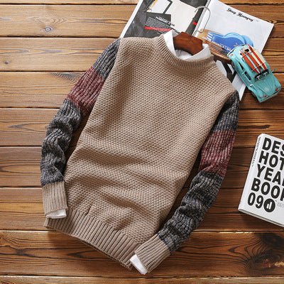 Korean Men's Color - Blocking Thick Wool Sweater - Alpaca House