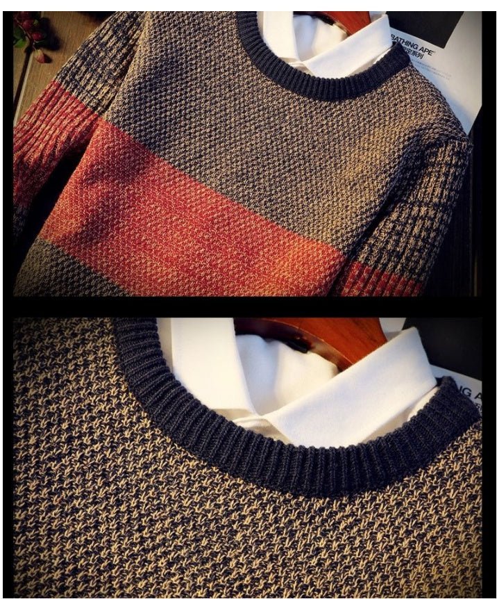 Korean Men's Color - Blocking Thick Wool Sweater - Alpaca House