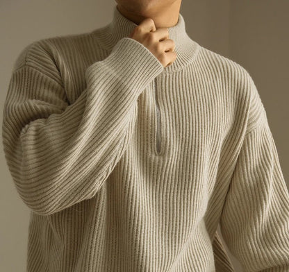 Lazy And Versatile Wool Turtleneck Half Loose Zip Sweater - Alpaca House