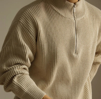 Lazy And Versatile Wool Turtleneck Half Loose Zip Sweater - Alpaca House