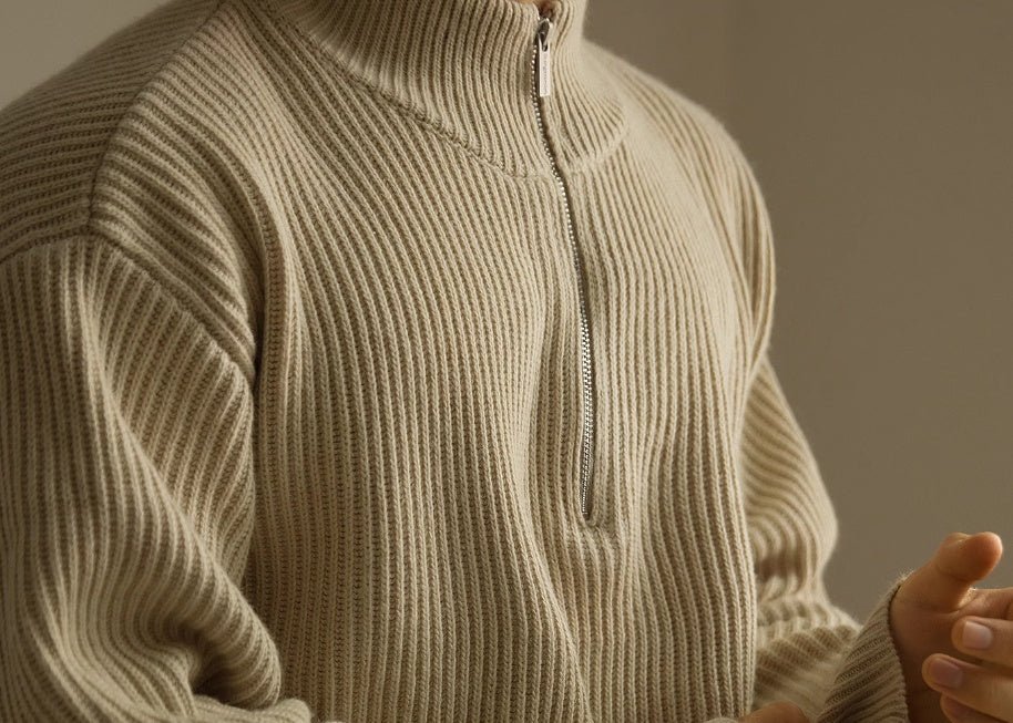 Lazy And Versatile Wool Turtleneck Half Loose Zip Sweater - Alpaca House