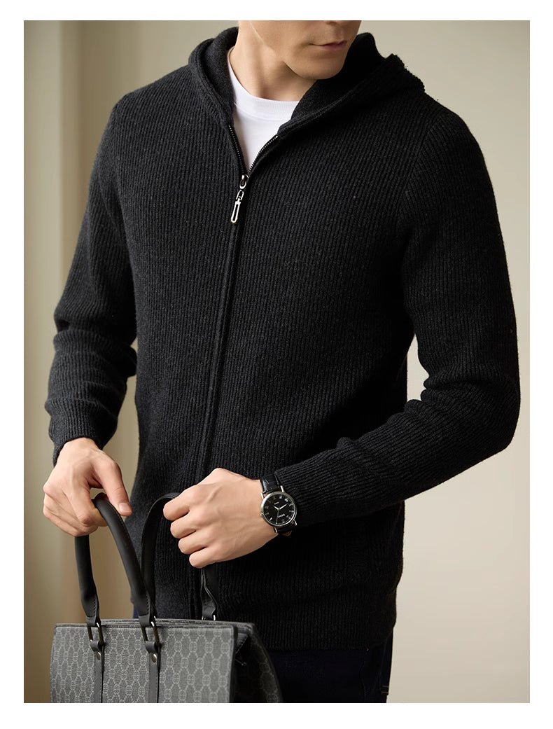 Men's 100 Pure Wool Hooded Cardigan New Autumn And Winter Sweaters - Alpaca House