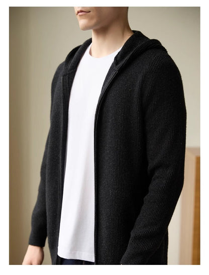 Men's 100 Pure Wool Hooded Cardigan New Autumn And Winter Sweaters - Alpaca House