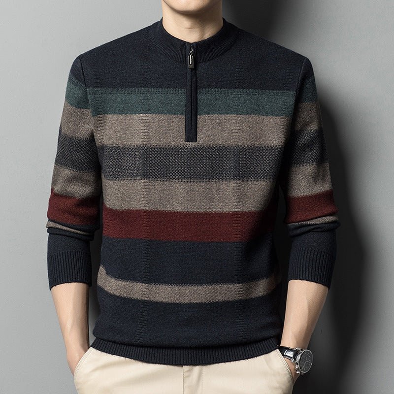 Men's Contrasting Striped Pure Wool Knitted Sweater - Alpaca House