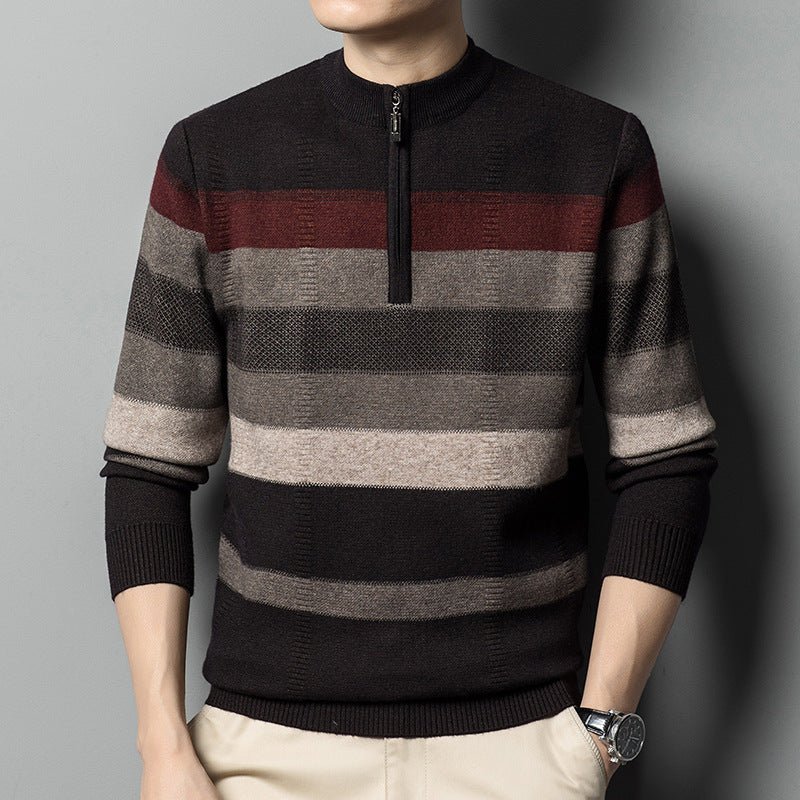 Men's Contrasting Striped Pure Wool Knitted Sweater - Alpaca House