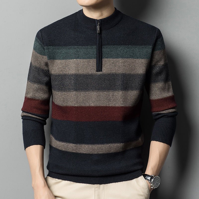 Men's Contrasting Striped Pure Wool Knitted Sweater - Alpaca House
