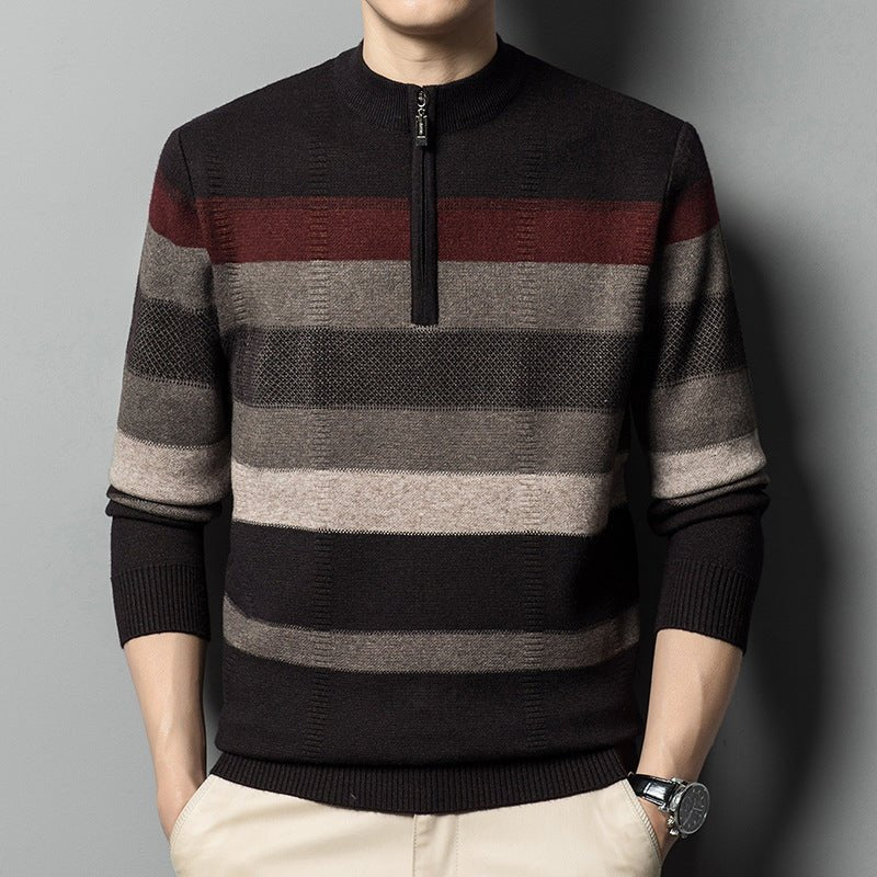 Men's Contrasting Striped Pure Wool Knitted Sweater - Alpaca House