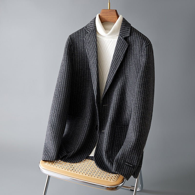 Men's Double - sided Wool Jacket Striped Suit Jacket - Alpaca House
