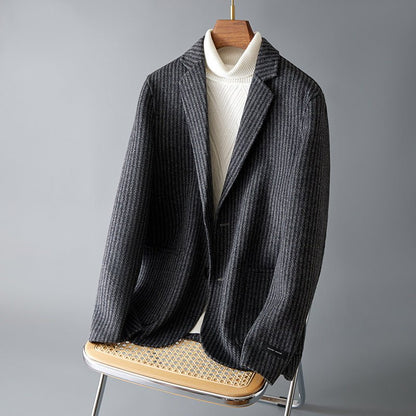 Men's Double - sided Wool Jacket Striped Suit Jacket - Alpaca House