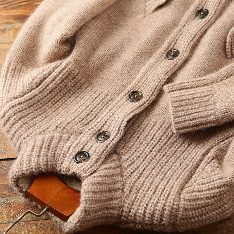 Men's High - end Stand - up Collar Wool Thickened Knitted Cardigan - Alpaca House