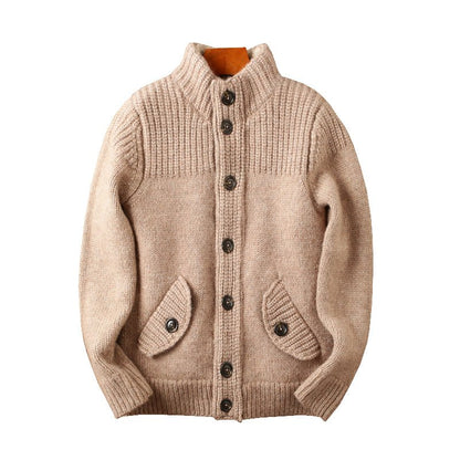 Men's High - end Stand - up Collar Wool Thickened Knitted Cardigan - Alpaca House
