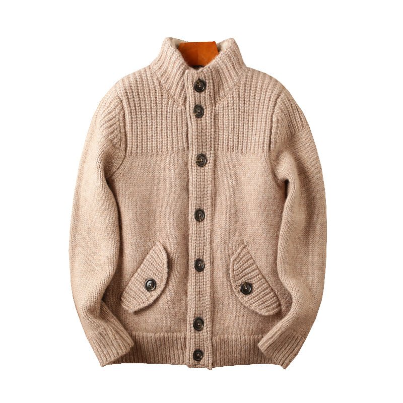 Men's High - end Stand - up Collar Wool Thickened Knitted Cardigan - Alpaca House