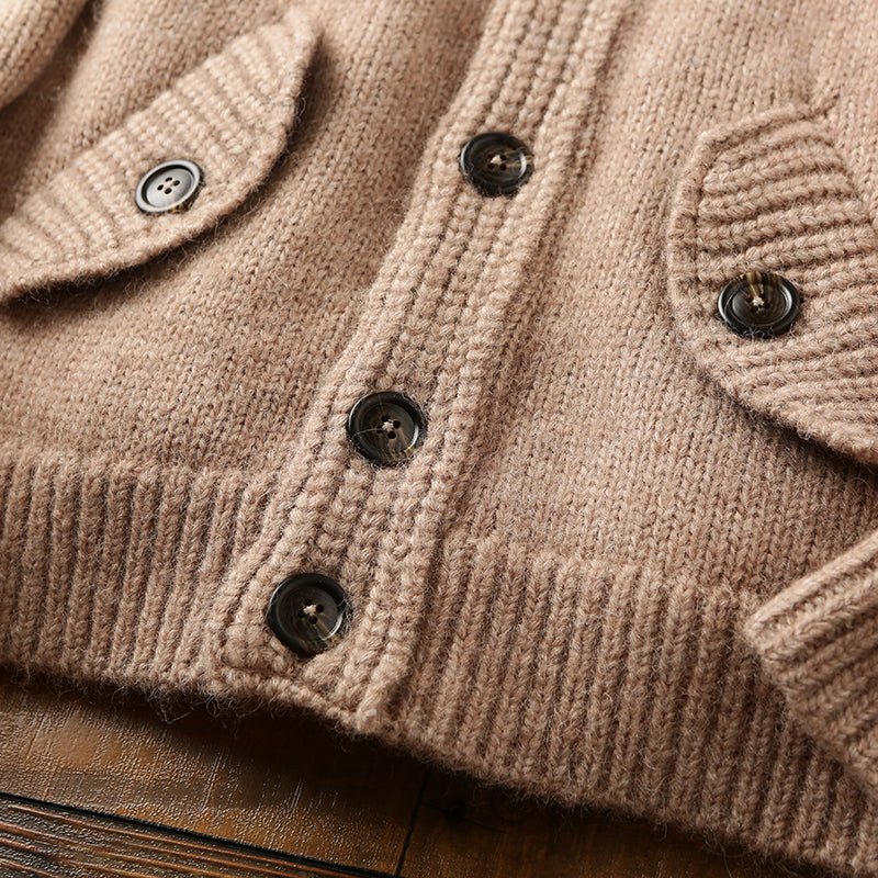 Men's High - end Stand - up Collar Wool Thickened Knitted Cardigan - Alpaca House
