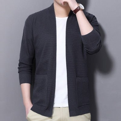 Men's sweater cardigan slim solid color jacket men - Alpaca House