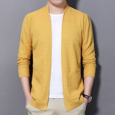 Men's sweater cardigan slim solid color jacket men - Alpaca House