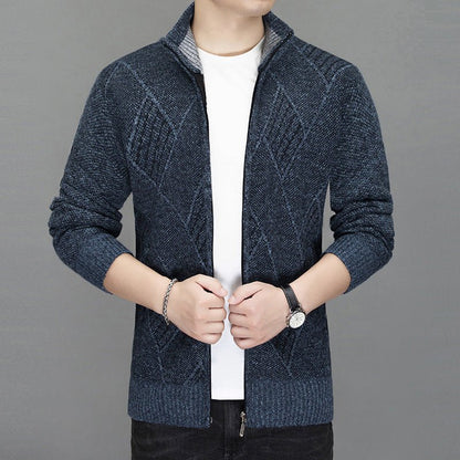 Men's Zipper Cardigan Knitted Jacket With Cashmere And Thickening - Alpaca House