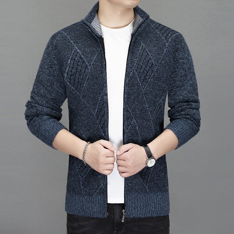 Men's Zipper Cardigan Knitted Jacket With Cashmere And Thickening - Alpaca House