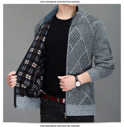 Men's Zipper Cardigan Knitted Jacket With Cashmere And Thickening - Alpaca House