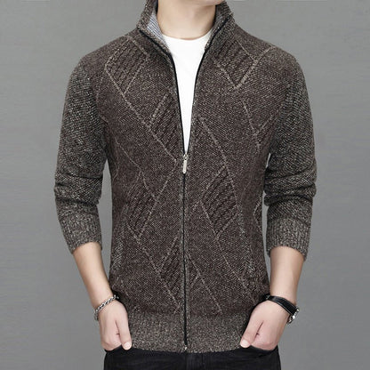 Men's Zipper Cardigan Knitted Jacket With Cashmere And Thickening - Alpaca House