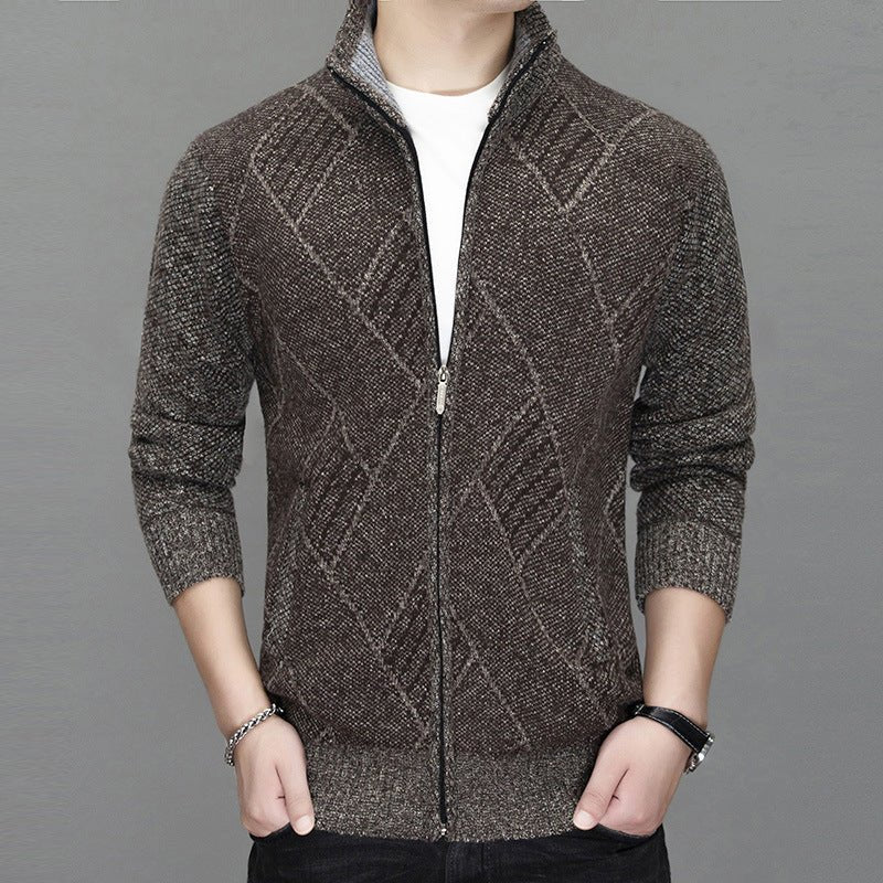 Men's Zipper Cardigan Knitted Jacket With Cashmere And Thickening - Alpaca House