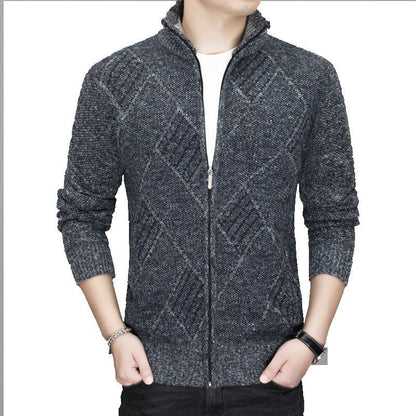 Men's Zipper Cardigan Knitted Jacket With Cashmere And Thickening - Alpaca House