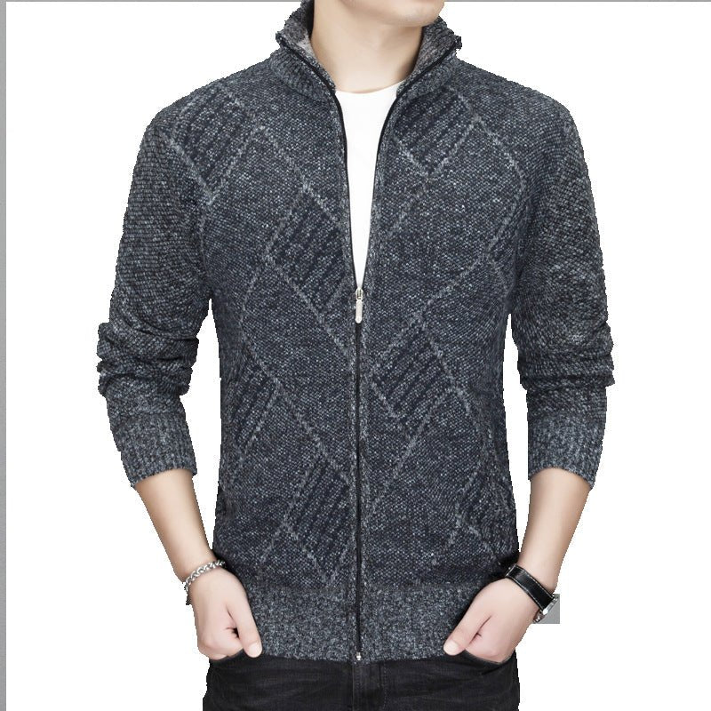 Men's Zipper Cardigan Knitted Jacket With Cashmere And Thickening - Alpaca House