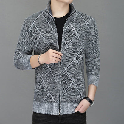 Men's Zipper Cardigan Knitted Jacket With Cashmere And Thickening - Alpaca House