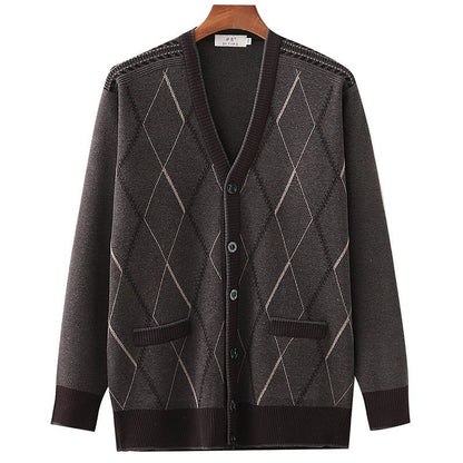 Middle - aged And Elderly Male Father's Wool Cardigan Sweater - Alpaca House