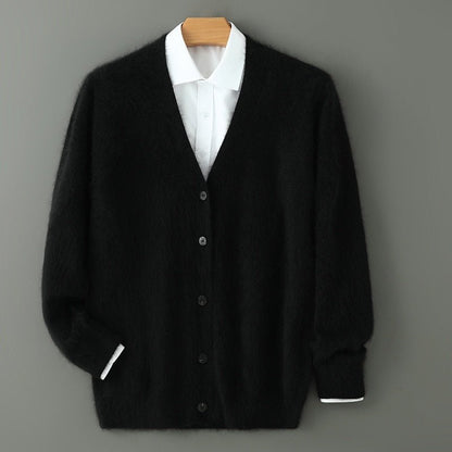 Mink Wool Sweater Men V - neck Thickened Sweater Loose Cardigan - Alpaca House