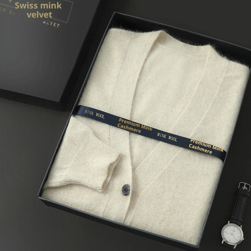 Mink Wool Sweater Men V - neck Thickened Sweater Loose Cardigan - Alpaca House