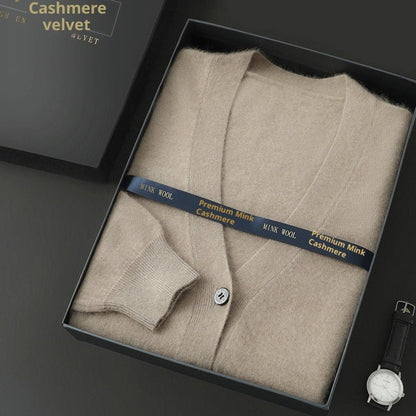 Mink Wool Sweater Men V - neck Thickened Sweater Loose Cardigan - Alpaca House