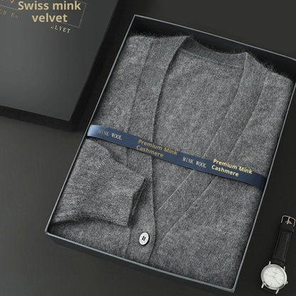 Mink Wool Sweater Men V - neck Thickened Sweater Loose Cardigan - Alpaca House