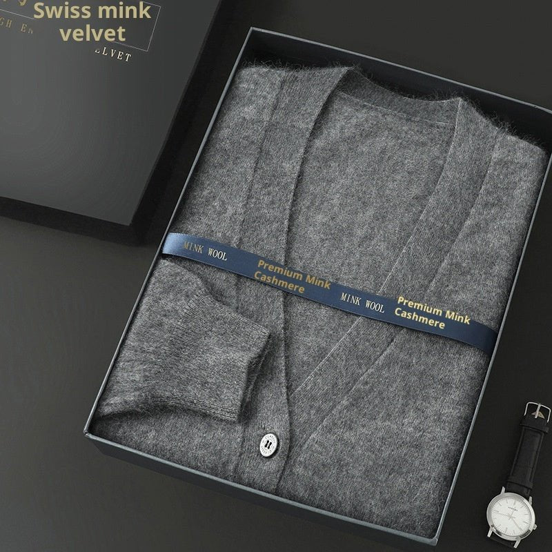 Mink Wool Sweater Men V - neck Thickened Sweater Loose Cardigan - Alpaca House