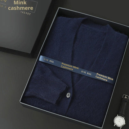 Mink Wool Sweater Men V - neck Thickened Sweater Loose Cardigan - Alpaca House