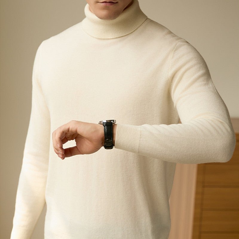 Pure Wool Turtleneck Sweater Men Thermal Slim Fit - Alpaca House