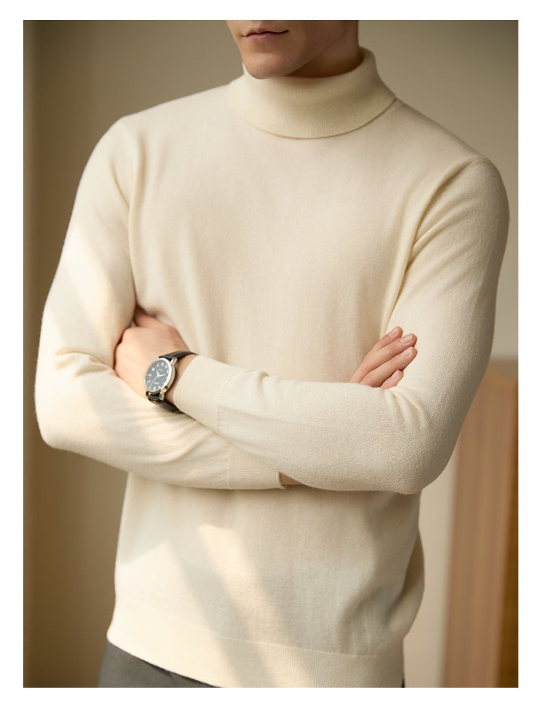 Pure Wool Turtleneck Sweater Men Thermal Slim Fit - Alpaca House