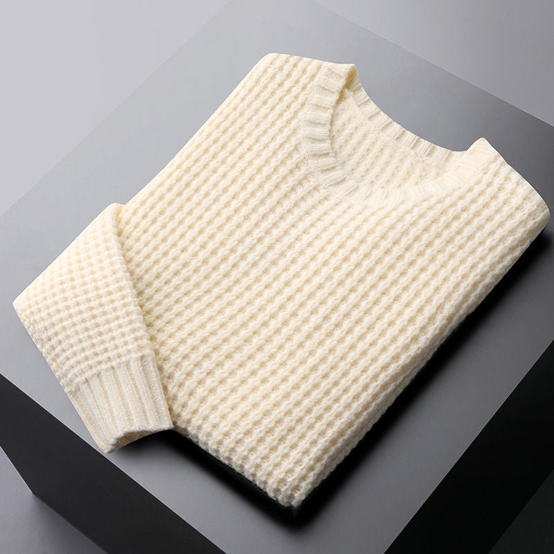 Spring And Autumn Two - color Wool - like Round Neck Sweater For Men - Alpaca House