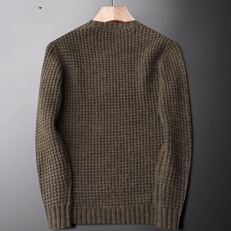 Spring And Autumn Two - color Wool - like Round Neck Sweater For Men - Alpaca House